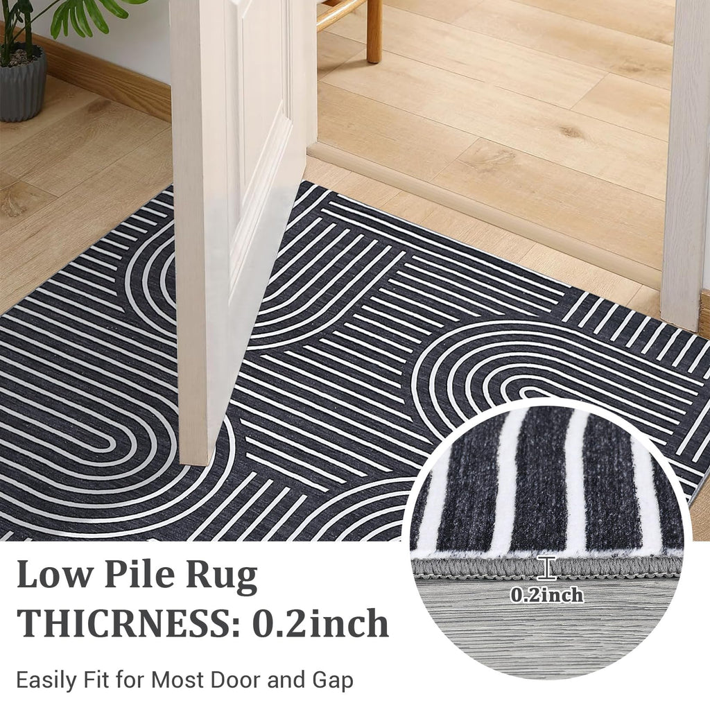 Modern Hallway Runner Rug Non Slip Soft Kitchen Rug, Black