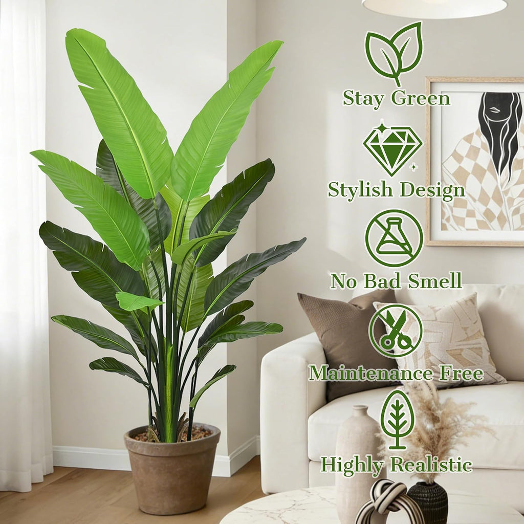 Bird of Paradise Tree 6FT - Tall Faux Plants Indoor with Realistic Trunks & Lifelike Leaves Living Room Office Indoor