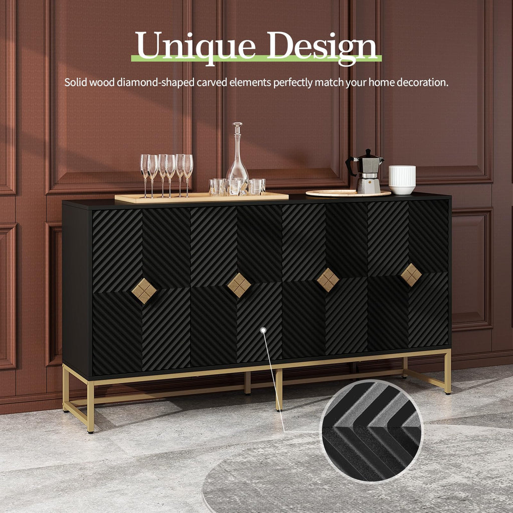 Sideboard Buffet Cabinet with Storage - Accent Storage Cabinet with Doors, Wood 4 Doors Cabinet with Metal Legs, 60"