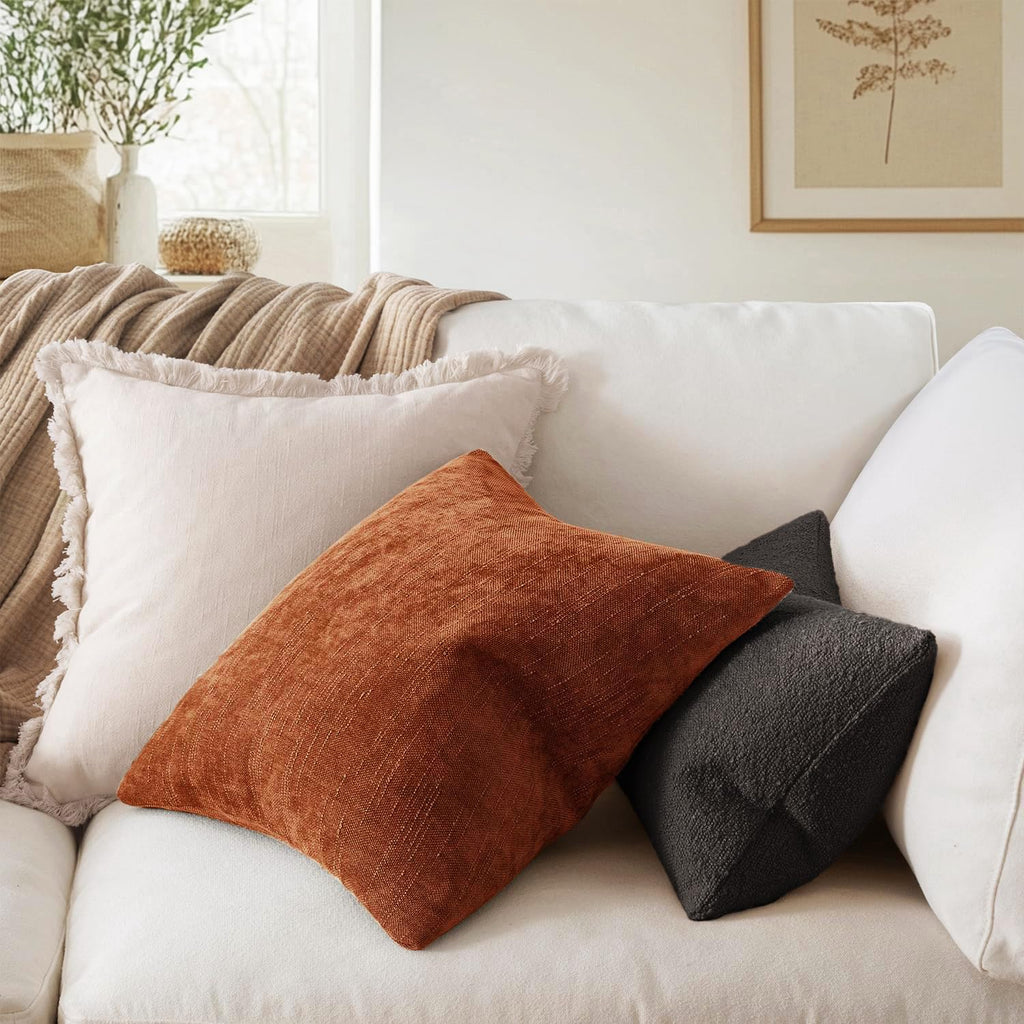 Textured Chenille Fall Throw Pillow Covers 20x20 Inch Burnt Orange