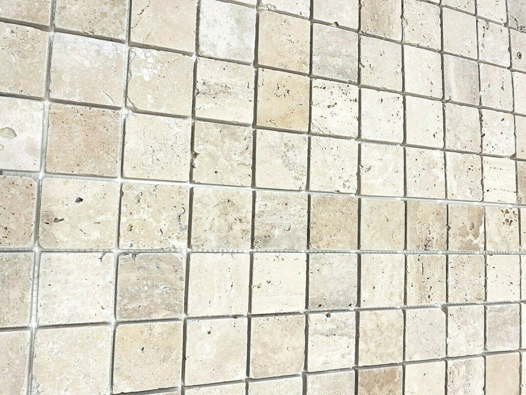 2x2 Light Ivory Tumbled Travertine Mosaic Tile Backsplash Wall Floor
