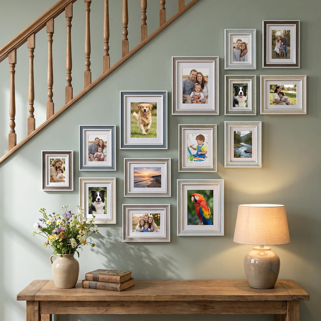 4x6 Picture Frame Set of 6, Rustic Farmhouse Photo Frame, Display 3.5x5 with Mat or 4x6 Without Mat for Decorative on