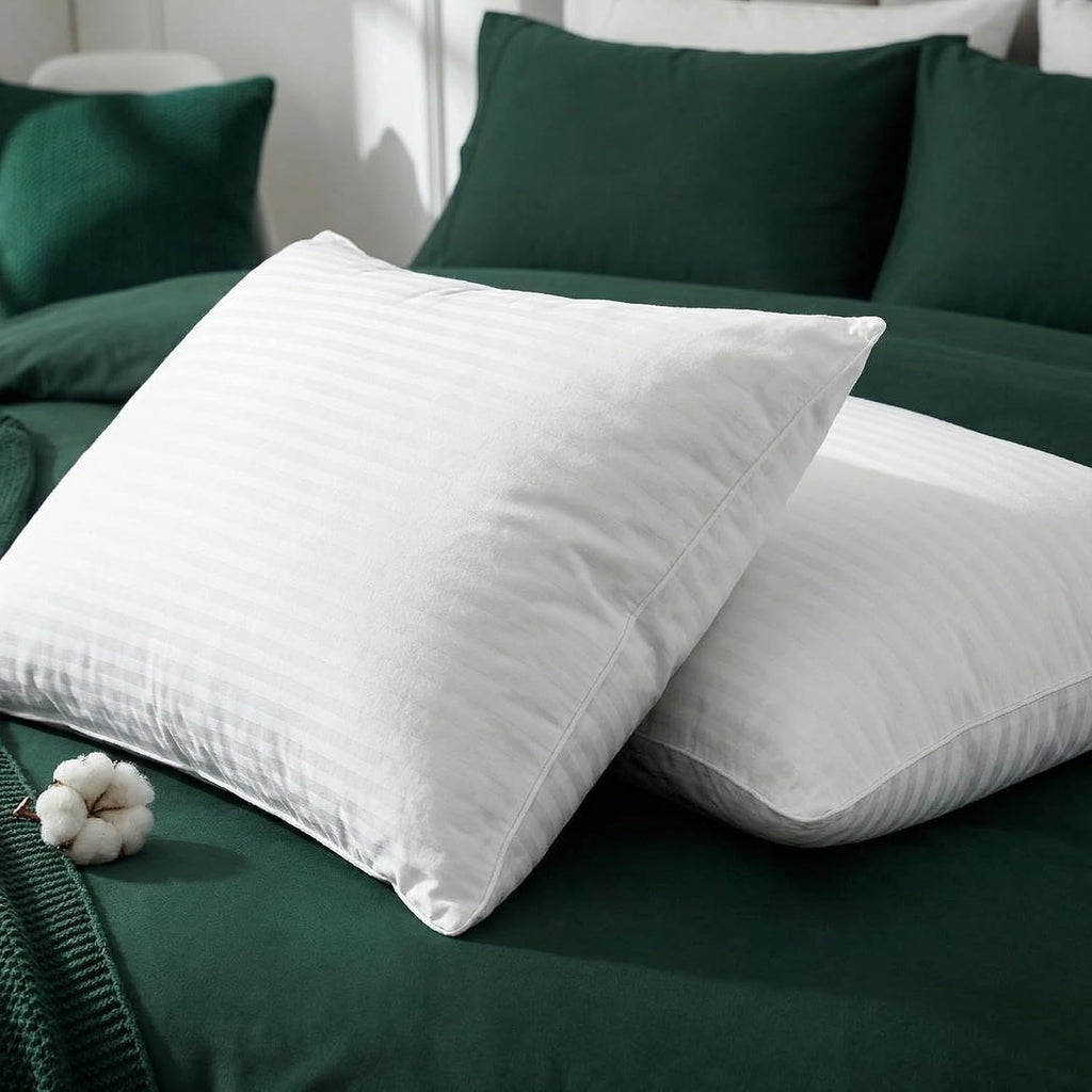 100% Cotton Shell Stripe Standard/Queen Size Set of 2 Pillows, Super Plush Cooling Gel Filling Hotel Quality Down