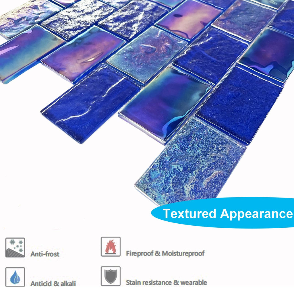 5 Sheets Glass Tile Mosaic Tiles Pool Tile Backsplash Bathroom Shower Tile (Cobalt Blue, 5 Sq.Ft)