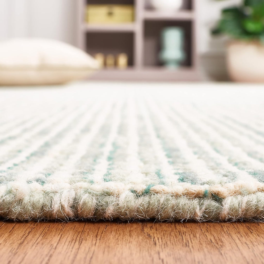 Abstract Area Rug - 9' x 12', Green & Ivory, Handmade Wool