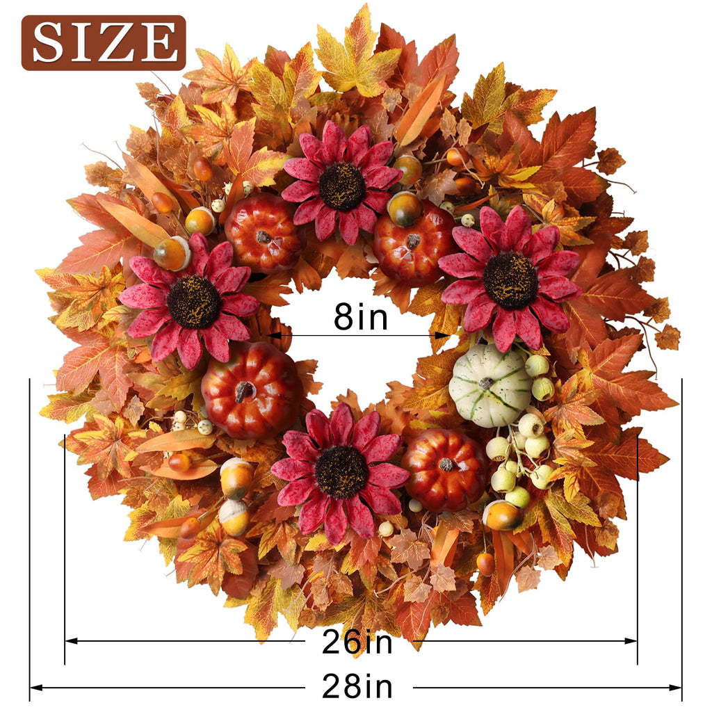 28" Large Artificial Flowers Fall Wreath for Front Door Decor (Fall Orange)