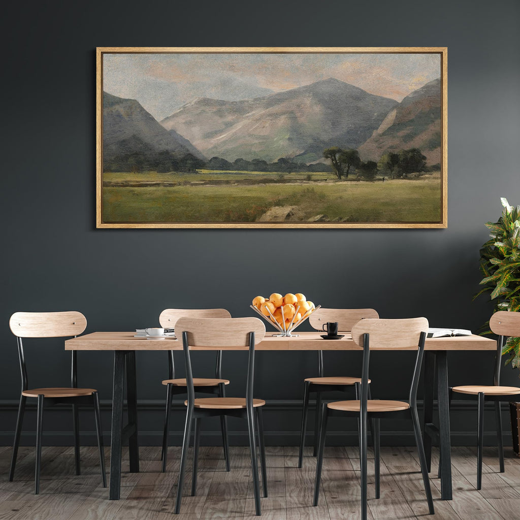 Extra Large Framed Canvas Print Wall Art Pastoral Beauty Classic Mountainous Landscape Illustrations Antique Retro