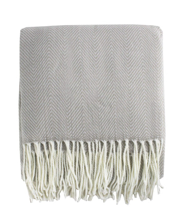 Herringbone Collection Contemporary Fringed 50 x 60 Inch Throw - Grey Throw Blanket for Couch, Bedroom and Living