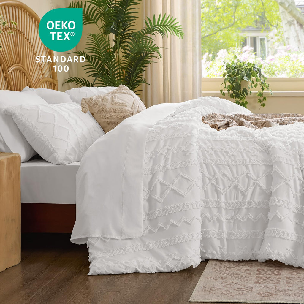 Twin XL Comforter Set 5 Pieces, Boho Bed in a Bag, White