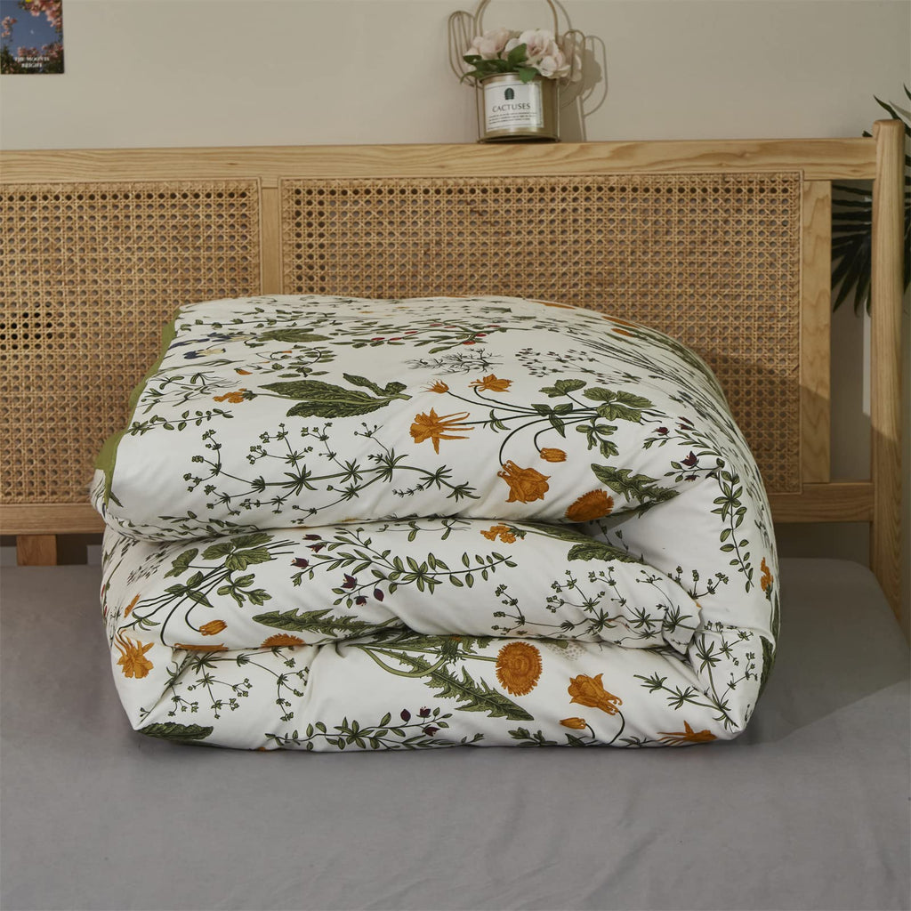 Sage Green Floral Comforter Sets Women Boho Botanical Bedding Comforters Cotton Luxurious Watercolor Flower Soft
