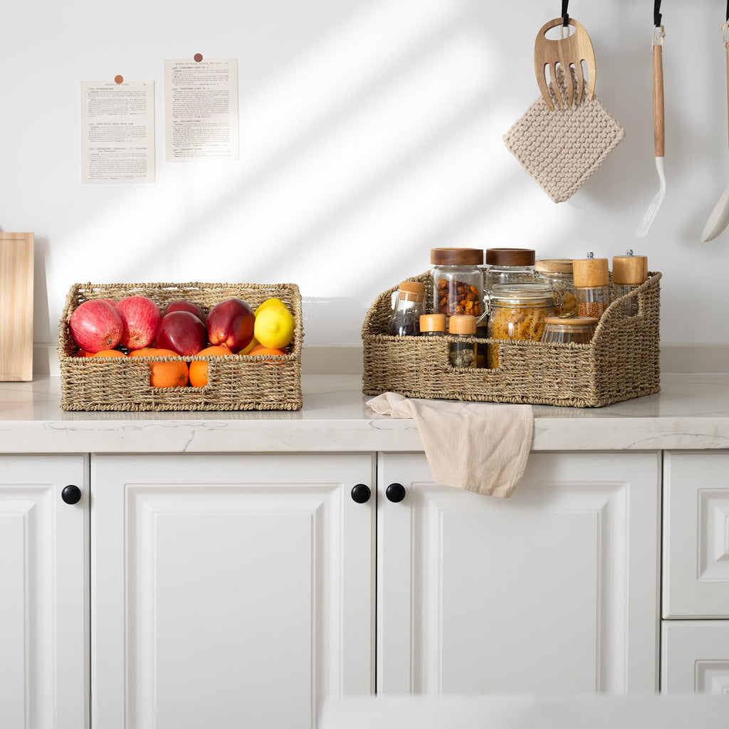 Pantry Baskets for Organizing, Seagrass Storage Baskets, 2Pack