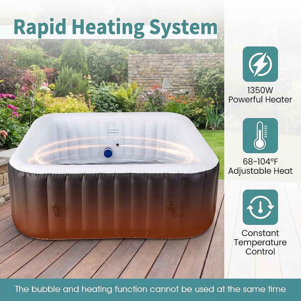 Inflatable Hot Tub SPA, 2-4/4-6 Person Portable Blowup Pool Hottub with Air Jets, Electric Heater Pump, Filter