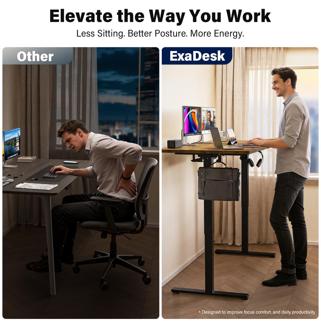 Electric Standing Desk, 63 x 30 Inch, Rustic Brown