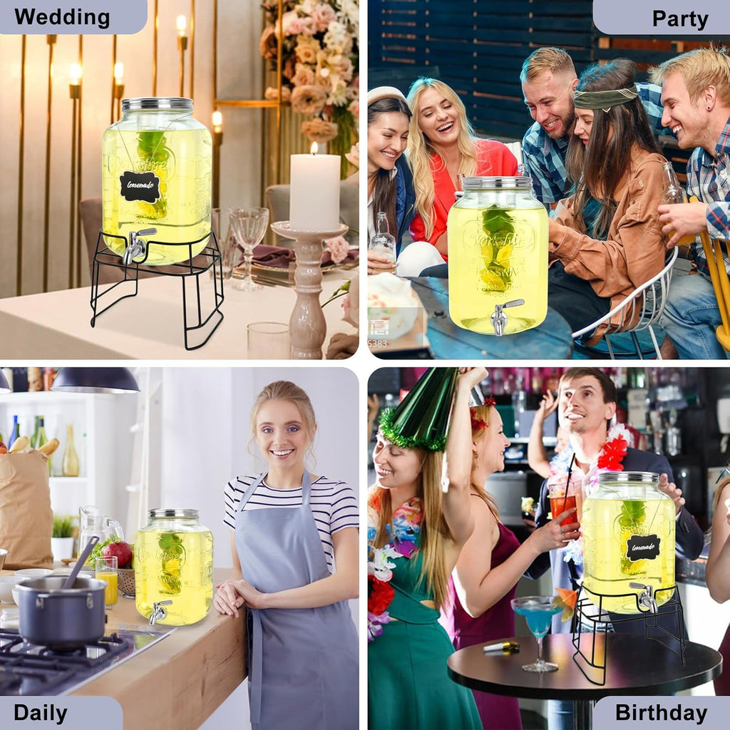 2 Gallon For Parties,Beverage Dispensers With Stand And 100% Leakproof Stainless Steel Spigot.Glass Water Jug