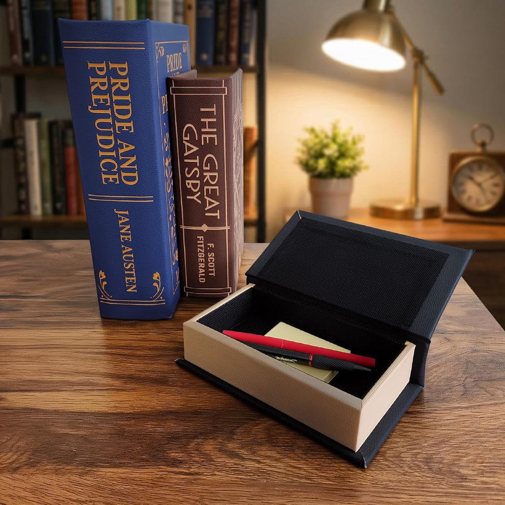 Classic Literature Nesting Hidden Secret Book Set of 3 - Faux Book Decor Storage with Magnetic Closure - Vintage
