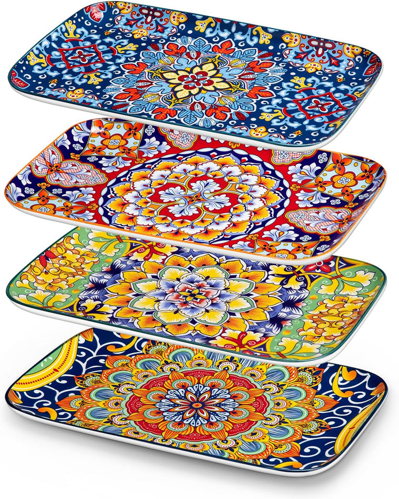 Serving Platters Set of 4, 12" x 7.4" Inch Rectangular Trays Large | Ceramic Serving Dish for Entertaining Food