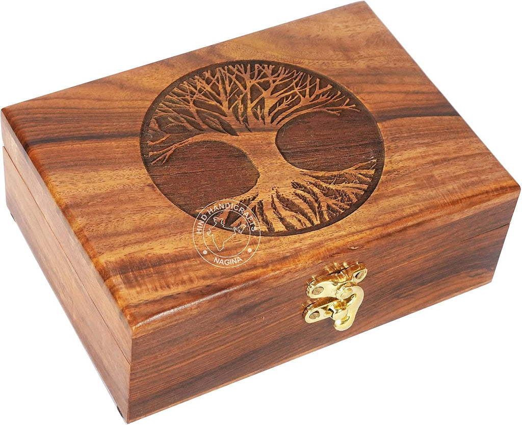 Handmade Rosewood Tree of Life Engraved Keepsake Box - Wooden Jewellery Organizer for Women & Men | Handcarved