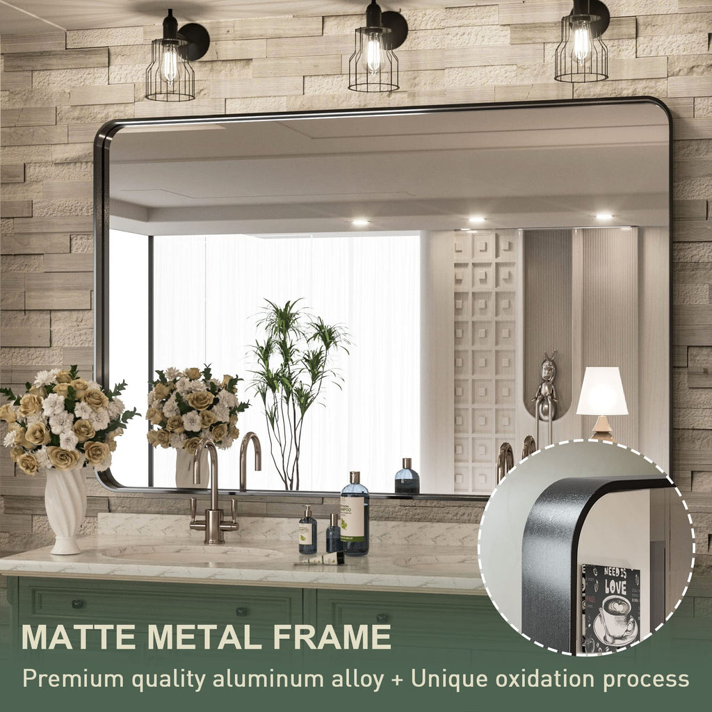 48 x 36 Inch Black Bathroom Vanity Mirror with Non-Rusting Aluminum Alloy Brushed Matte Metal Frame