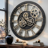 ImprovingLife The Gears Clock The Original Real Moving Gear Wall Clock Vintage Industrial Oversized Rustic Farmhouse (24 inch (60cm),...