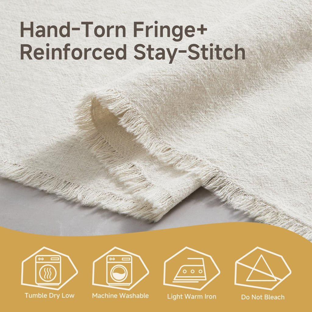 14 x 108 Inches Frayed Edge Table Runner, 270G Heavyweight Sand Washed Slub Texture Cotton Linen for Modern