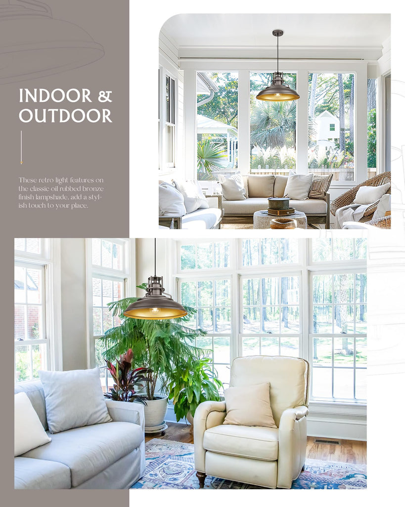 18" Outdoor Pendant Lights for Porch, Farmhouse Pendant Light, Barn Vintage Hanging Light Fixture Island, Adjustable