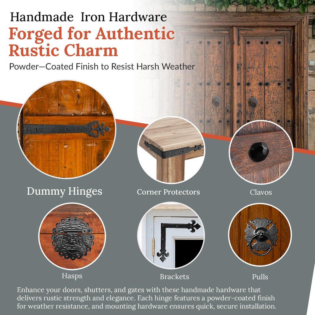 4 Pack 6" Black Faux Strap Hinges - Hand Forged Dummy Faux Hinge - Handmade Rustic Iron Hinges for Farmhouse Shutter