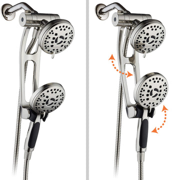 High Pressure 48-mode Luxury 3-way Combo with Adjustable Extension Arm - Dual Rain & Handheld Shower Head - Extra