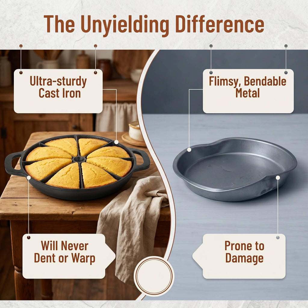 Cast Iron Wedge Pan, Non stick Round Corn Bread Skillet, Black 8-edges Biscuit Pans with Double Handles for Scones