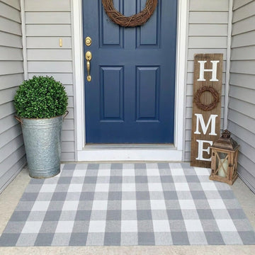 Buffalo Plaid Outdoor Rug 3x5 Ft Gray and White Checkered Area Rug Washable Doormats Indoor Outdoor Rugs for Layered