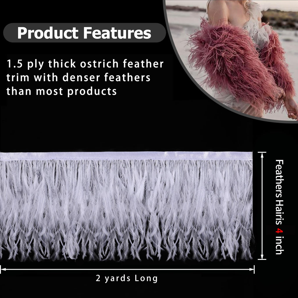 Off White Ostrich Feather Trim, 4 Inch 2 Yards
