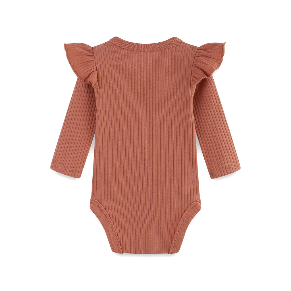 Baby Ruffle Top Newborn Bodysuit Short Sleeve Baby Brown Girl 100% Organic Cotton Breathable Solid Brown 18~