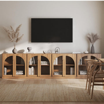 Bijou Set of 4 Wall-to-Wall Sideboards (126" Wide) - Grand Buffet Cabinet System w/8 Arched Glass Doors - Massive