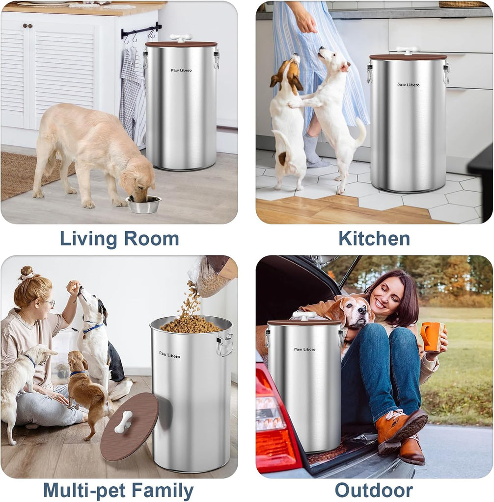 35 Lbs Stainless Steel Dog Food Storage Container with Airtight Lid & Ceramic Bone Handle, Large Metal Dog Food Bin