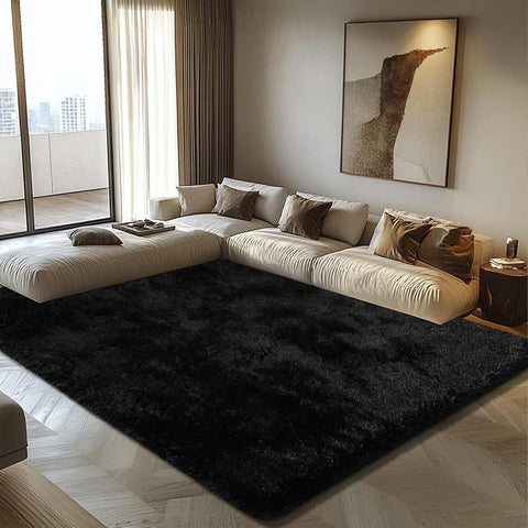 8x10 Fluffy Shag Area Rug, Soft Non-Shedding Plush Carpet for Living Room Bedroom Black