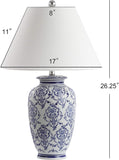 26.25" Blue/White Chinoiserie Ceramic Table Lamp, Traditional Asian-Inspired Urn Lamp Bedroom, White Linen Shade