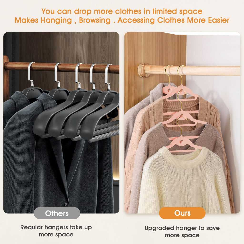 Heavy Duty Velvet Clothing Hangers, 20 Pack Light Pink - Slim Stackable Non-Slip Felt Suit Hangers with 360° Swivel