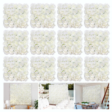 12pcs Flower Wall Backdrop16.5 x16.5 Artificial Floral Panels-White