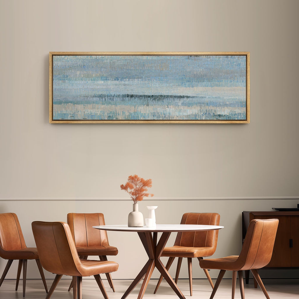 Large Framed Canvas Print Wall Art Horizontal Blue Abstract Seascape Illustrations Modern Art Relax/Calm Warm Office