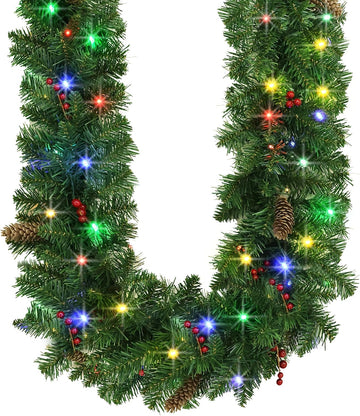 9ft Pre-lit Christmas Garland, with 8 Lighting Modes & Decorations