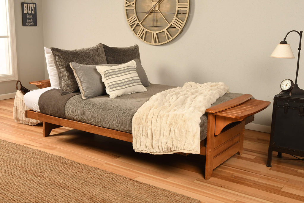 Phoenix Wooden Futon with Peter's Cabin Mattress Included, Futon Sofa Bed Couch, Convertible Sleeper Couch Cabin