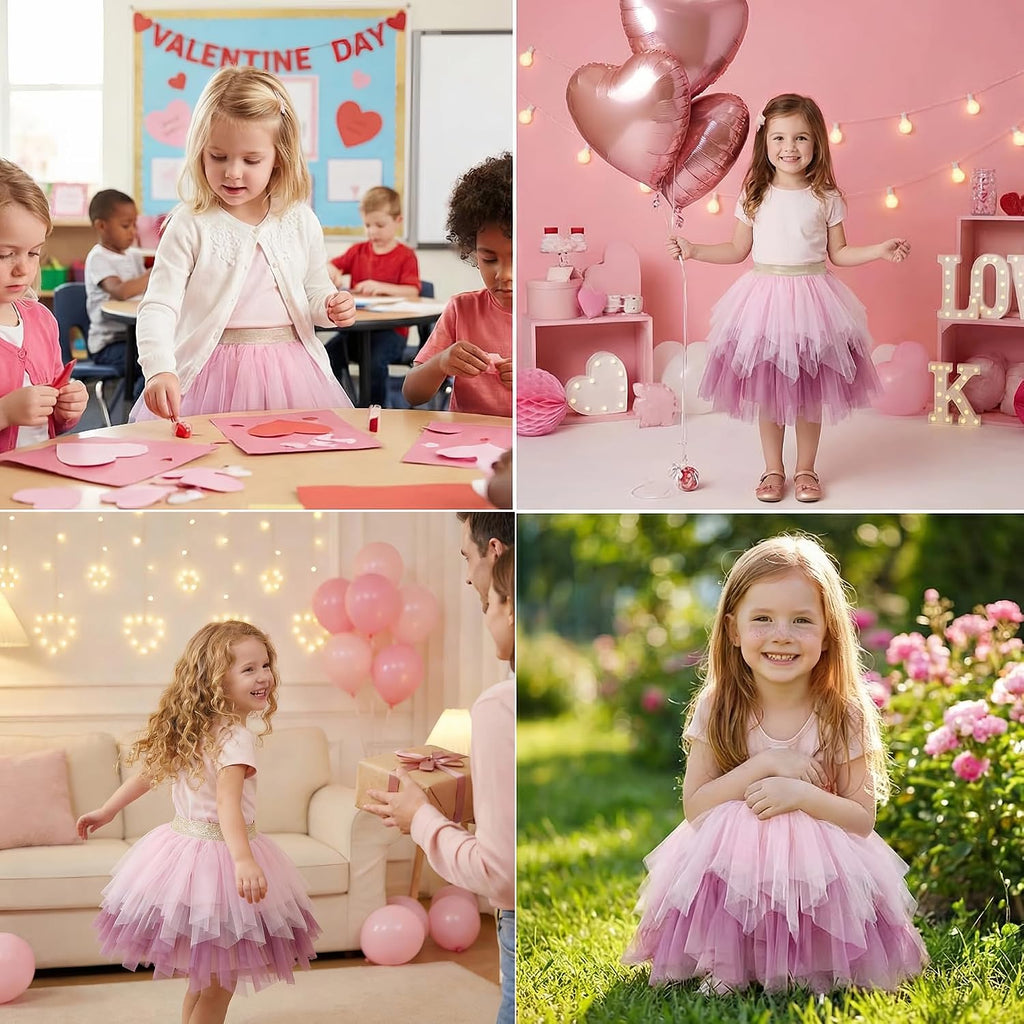 Kids Girls Tutu Dresses Toddler Rainbow Flower Tulle Skirt