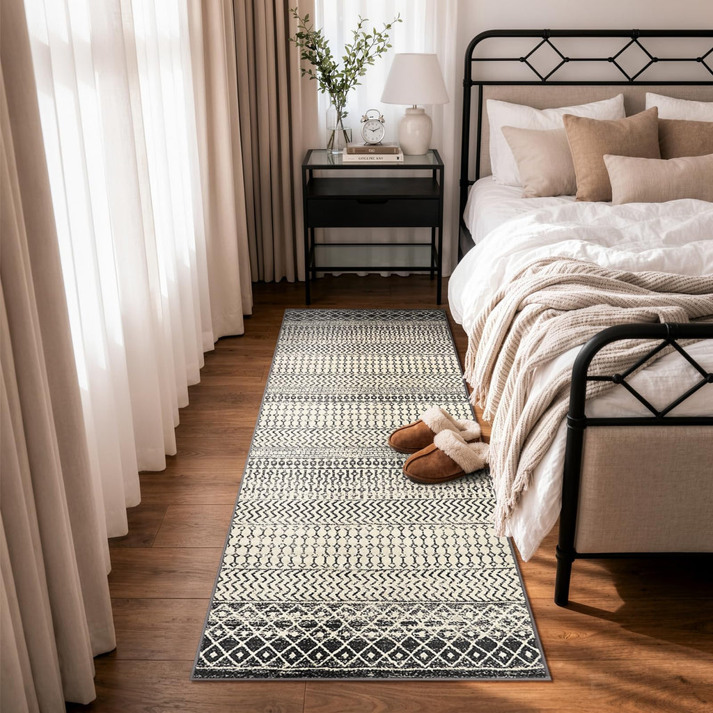 Black Boho Washable Kitchen Runner Rugs Non Skid Washable 6Ft