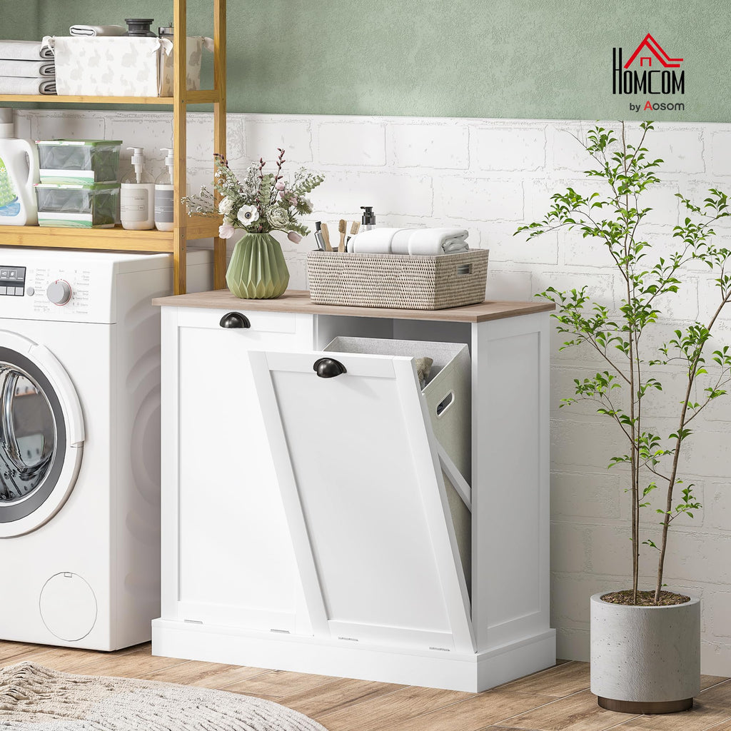 Double Tilt-Out Laundry Hamper Cabinet with 2 Removable Basket White