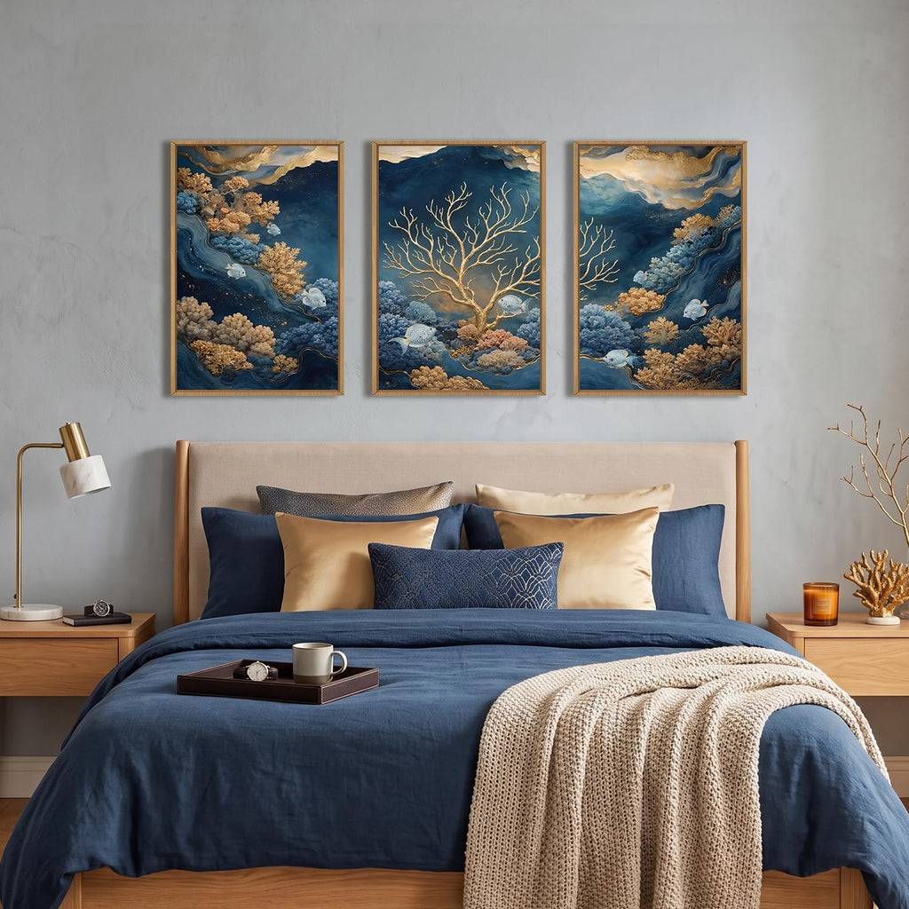 Large Blue Underwater Framed Canvas Wall Art -16"x24"x3