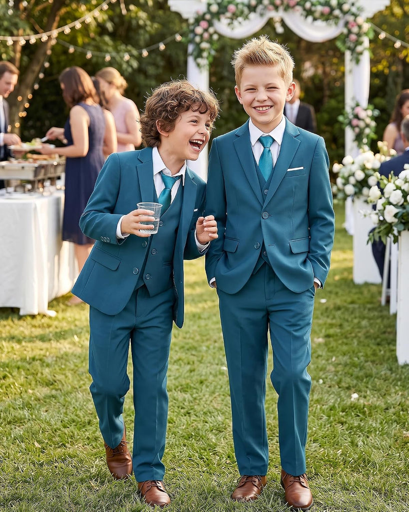 Boys' Piece Suits Multiple Colour Tuxedo Formal Slim Fit Boys Suit Set with Suspenders and Adjustable Waist