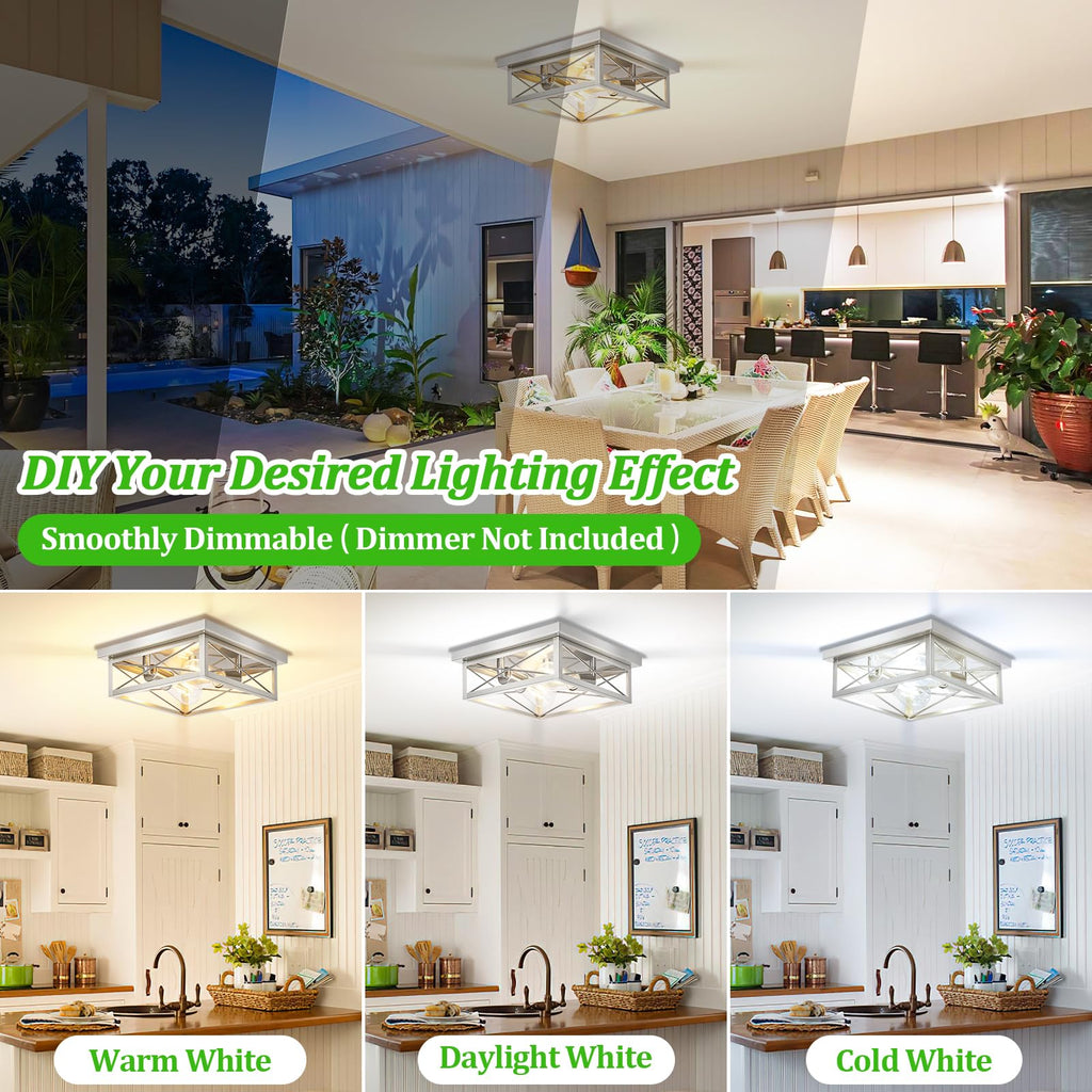 Brushed Nickle Hallway Light Fixtures, 2-Light Modern Farmhouse Flush Mount Ceiling Lights, 2-Pack Chrome Kitchen