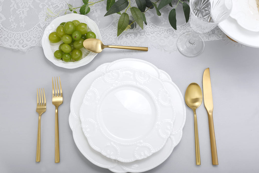 Gold Silverware Set Matte Finish Hexagon Handle Service for 8