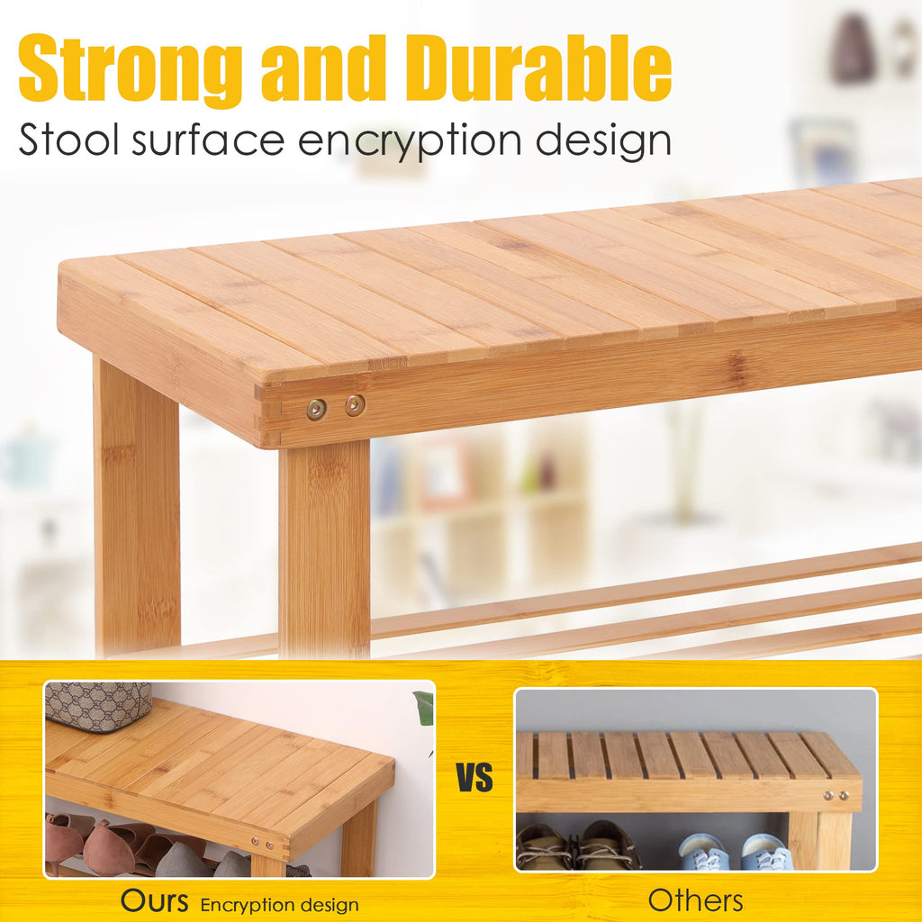 Shoe Rack Bench, 3-Tier Bamboo Shoe Organizer, Storage Shoe Shelf, Entryway Bench, Holds up to 300lbs