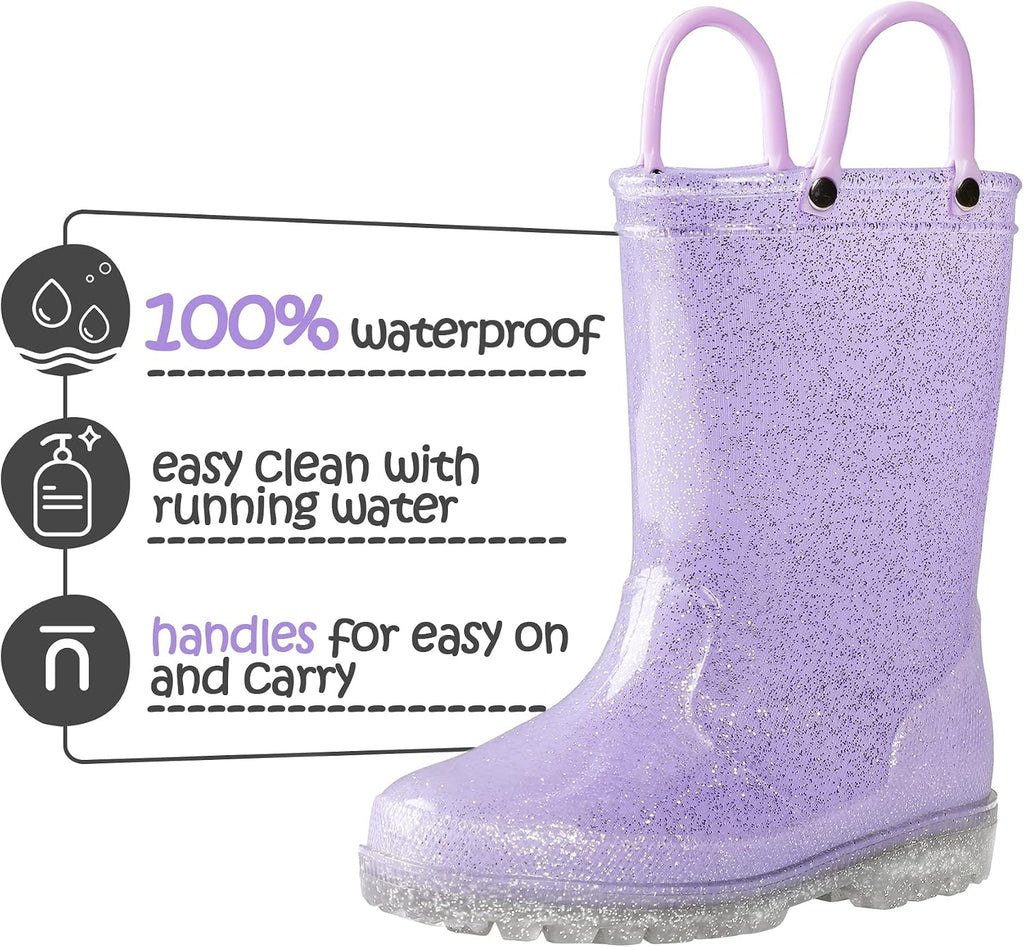 Kids Rain Boots Boys Girls Light up Boots with Easy-on Handles
