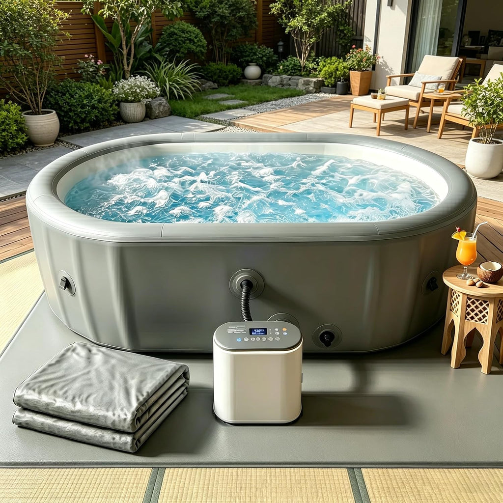 Inflatable Oval Hot Tub, 2 Person Spa with 180 Bubble Jets, Heater, Filter, Cover, 100.4" x 88" x 28"